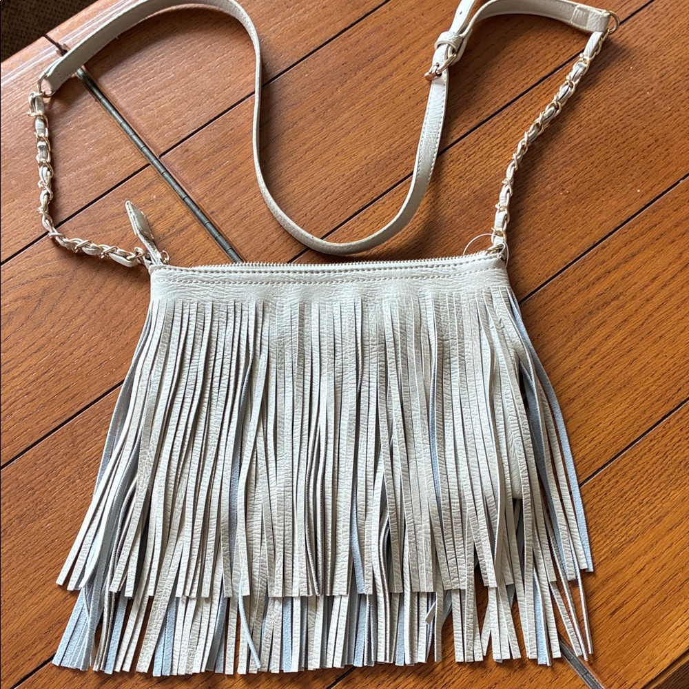 Western Fringe Crossbody Bag in Beige & Light Grey - Women